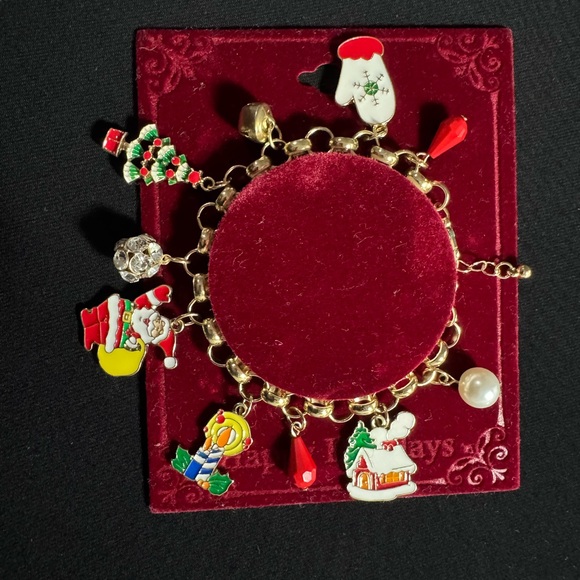 Jewelry - Happy Holidays Christmas charm bracelet gold color with holiday-themed charms